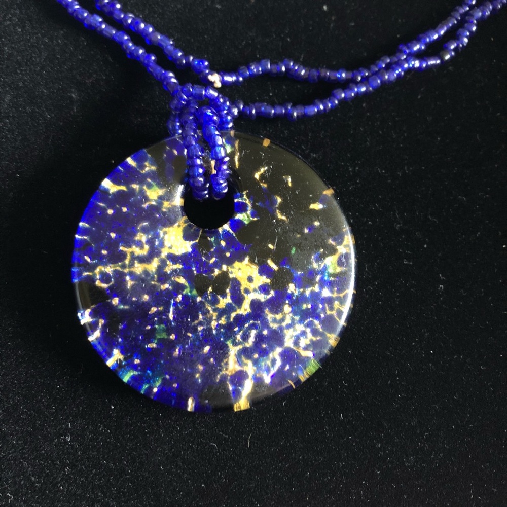 Nason Studio murano glass necklace. Blue and gold.